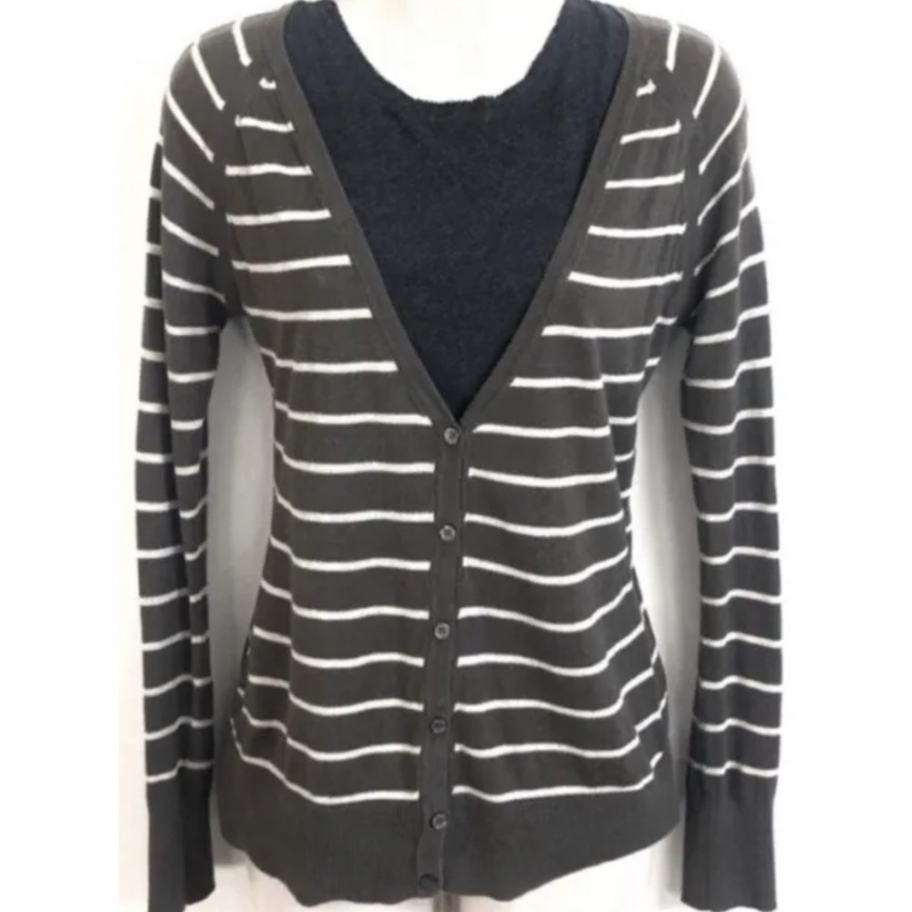 Banana Republic striped button down brown & white cardigan cotton sweater small